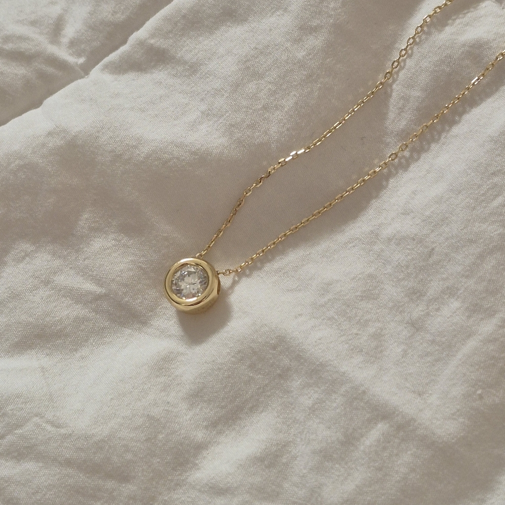 925 Gold Vermeil Moissanite  Solitaire Bazel Pendant Necklace